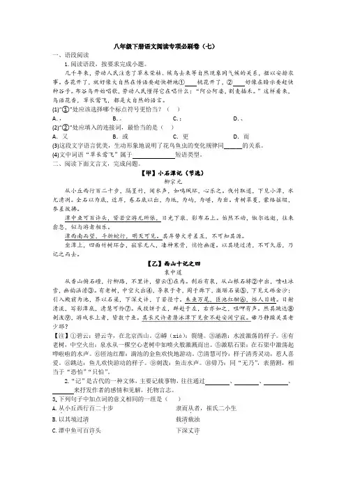 八年级下册语文阅读专项必刷卷7 试卷(含答案)