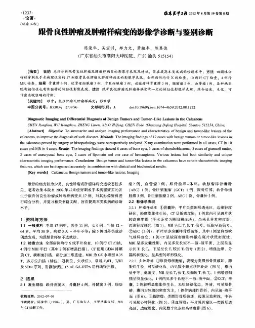 跟骨良性肿瘤及肿瘤样病变的影像学诊断与鉴别诊断