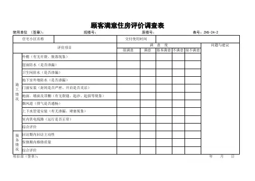 顾客满意住房评价调查表