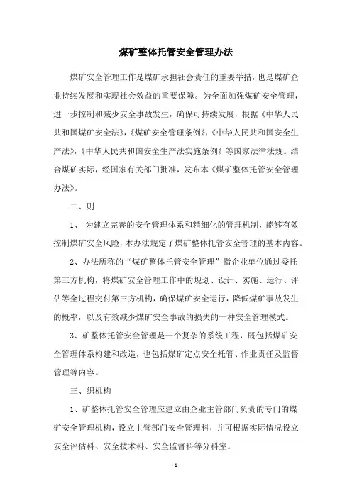 煤矿整体托管安全管理办法