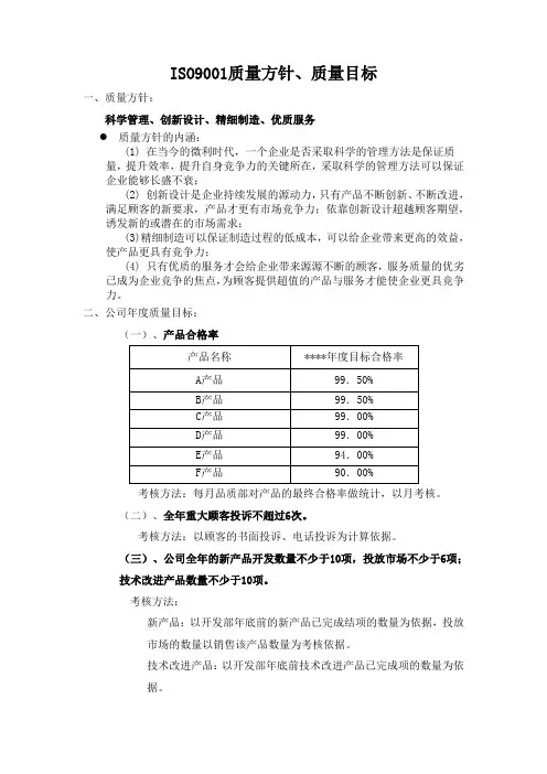 ISO9001质量方针、目标
