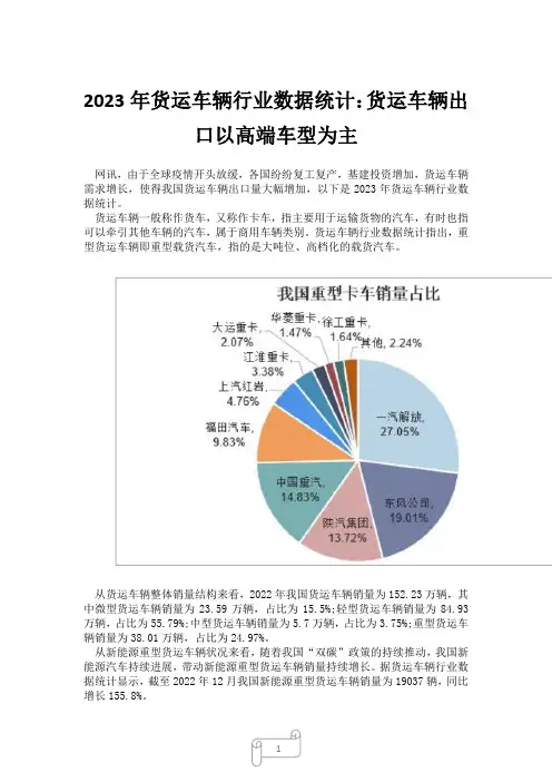 2023年货运车辆行业数据统计：货运车辆出口以高端车型为主