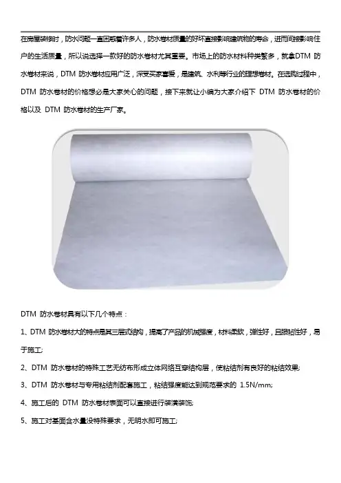 DTM防水卷材的产品特点及使用范围