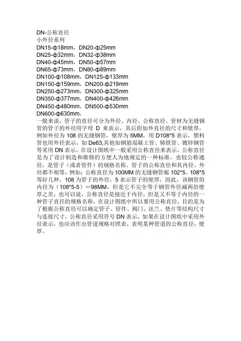 钢管公称直径对照表