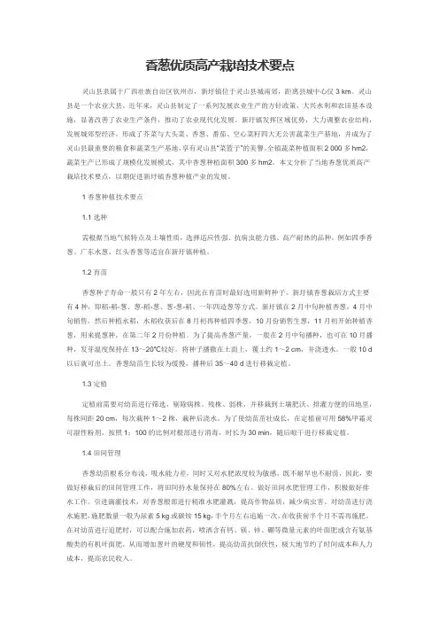 香葱优质高产栽培技术要点