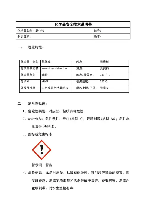 氯化铵MSDS