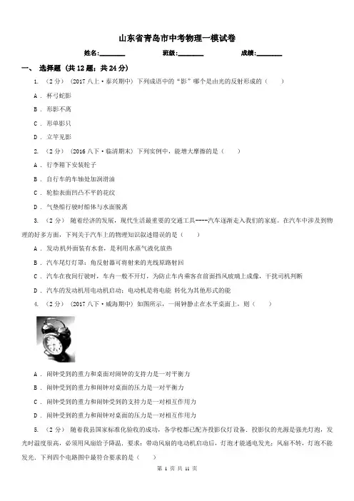山东省青岛市中考物理一模试卷 