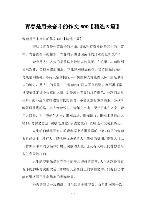 青春是用来奋斗的作文600【3篇】