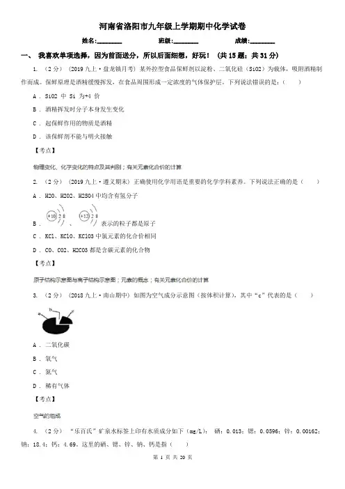 河南省洛阳市九年级上学期期中化学试卷