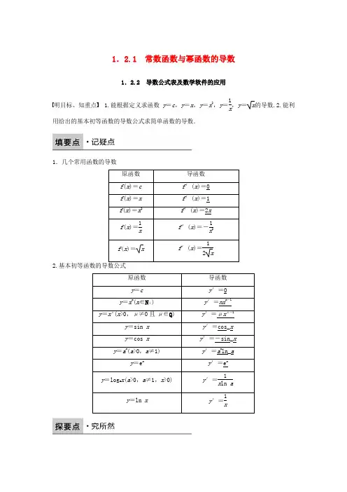 2017-2018版高中数学 第一章 导数及其应用 1.2.1 常数函数与幂函数的导数 1.2.2