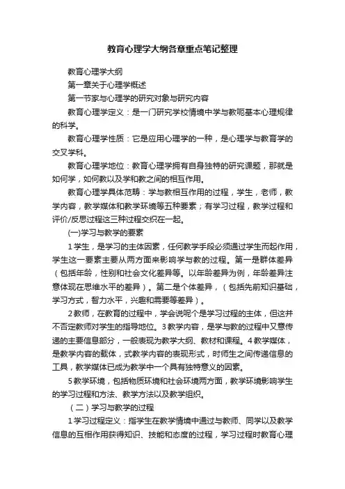 教育心理学大纲各章重点笔记整理