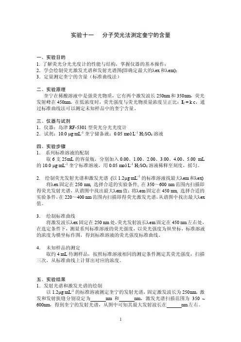 2016-2017年分子荧光法测定奎宁的含量-学生实验记录（总结）