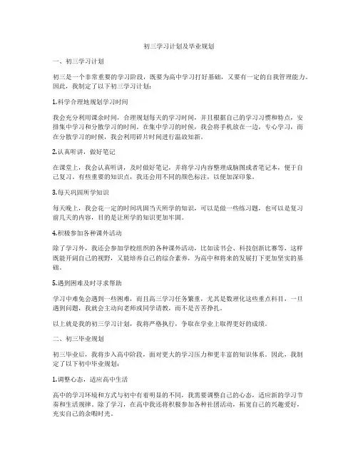 初三学习计划及毕业规划