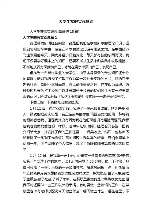 大学生寒假实践总结（精选15篇）