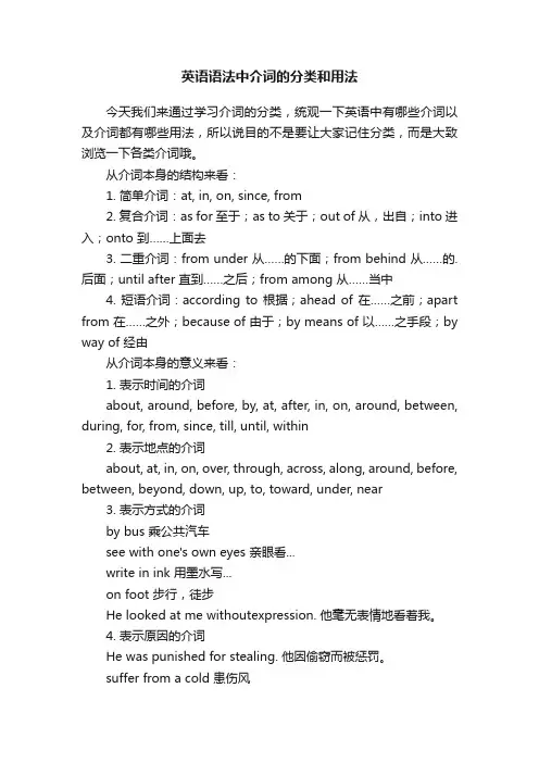 英语语法中介词的分类和用法