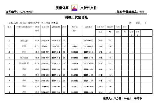 混凝土标养实验台帐