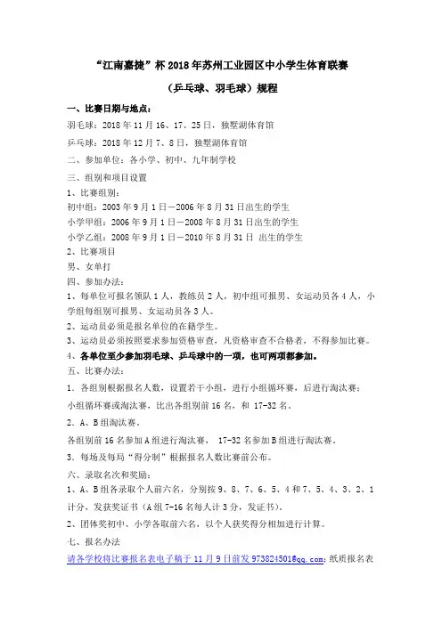 江南嘉捷杯2018年苏州工业园区中小学生体育联赛