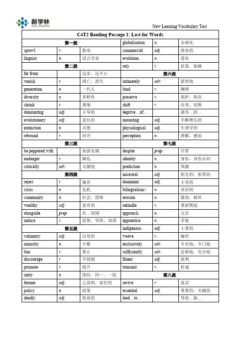 (完整版)剑桥雅思真题4Test2阅读词汇汇总,推荐文档