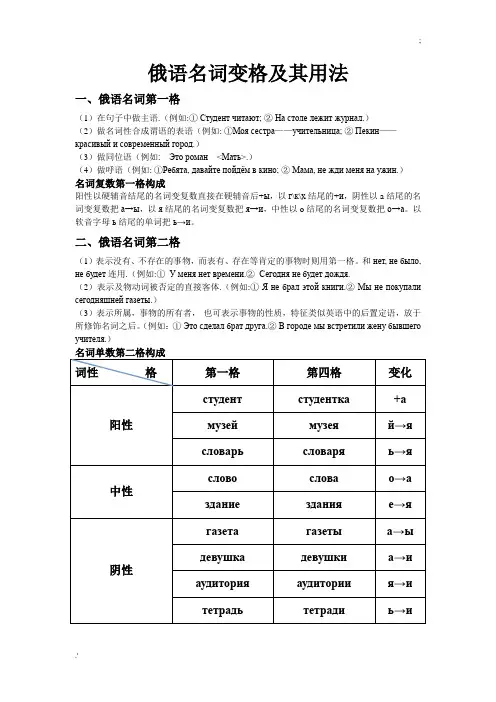 俄语名词变格及其用法