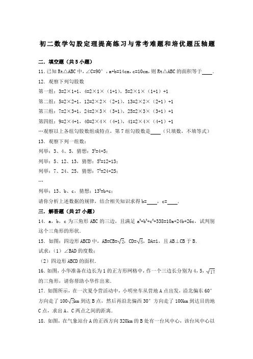 八年级下勾股定理培优试题集锦(含解析)