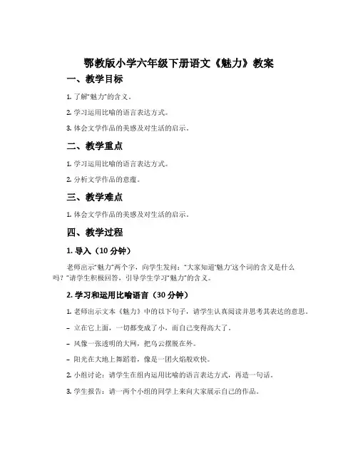 鄂教版小学六年级下册语文《魅力》教案