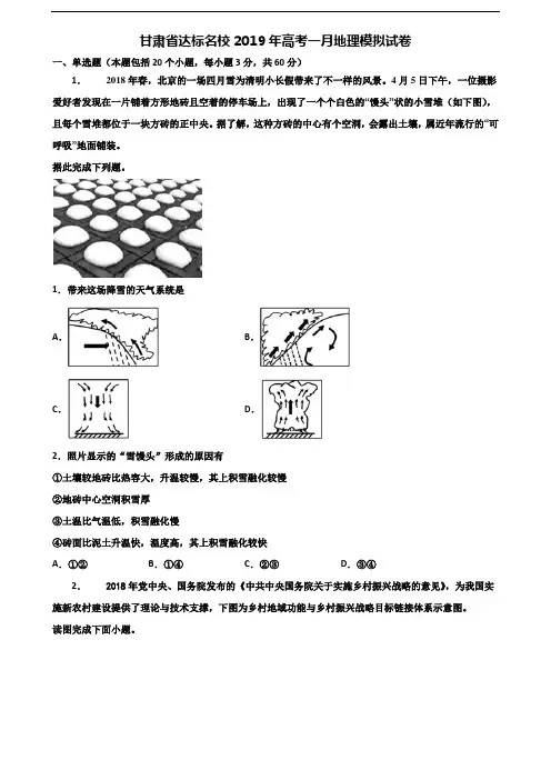 甘肃省达标名校2019年高考一月地理模拟试卷含解析