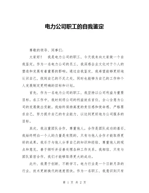 电力公司职工的自我鉴定