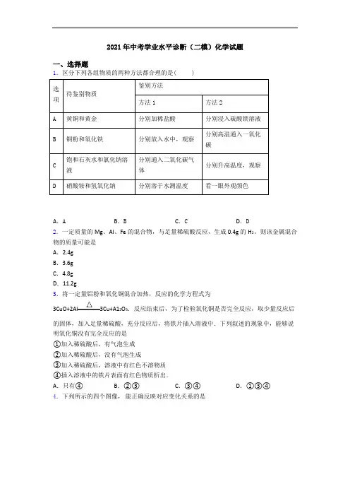 2021年中考学业水平诊断(二模)化学试题
