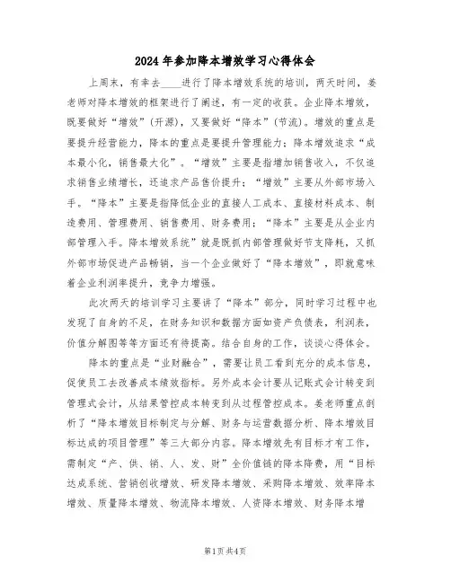2024年参加降本增效学习心得体会(2篇)