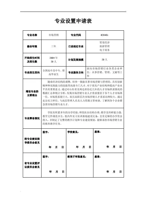 市场营销专业设置申报材料