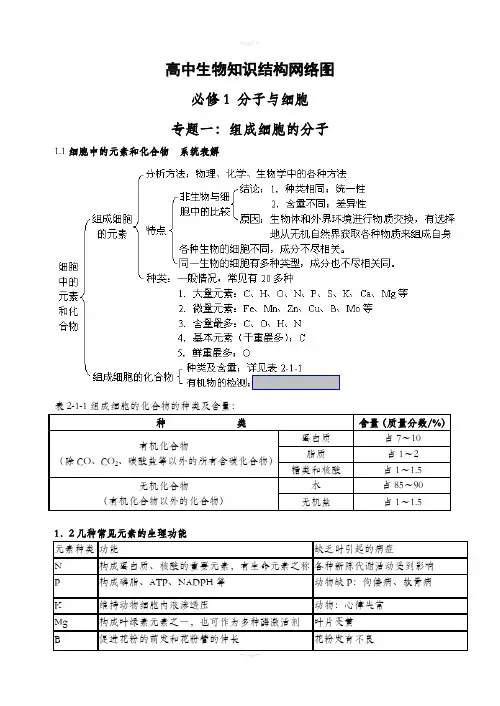 高中生物知识结构图