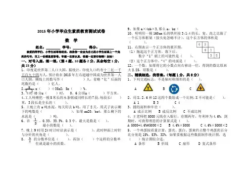 2015年小学毕业生素质教育数学测试试卷