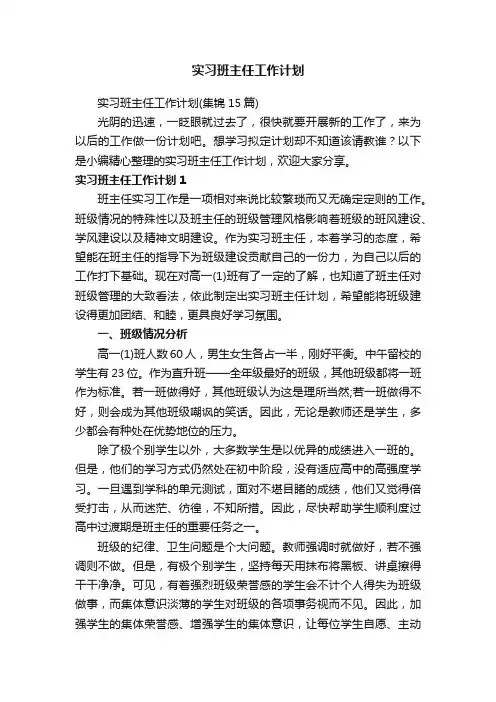 实习班主任工作计划（集锦15篇）