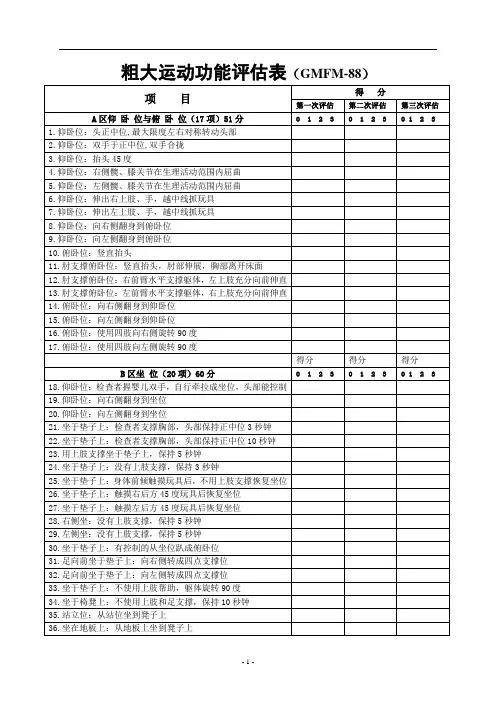 粗大运动功能评估表(GMFM-88)