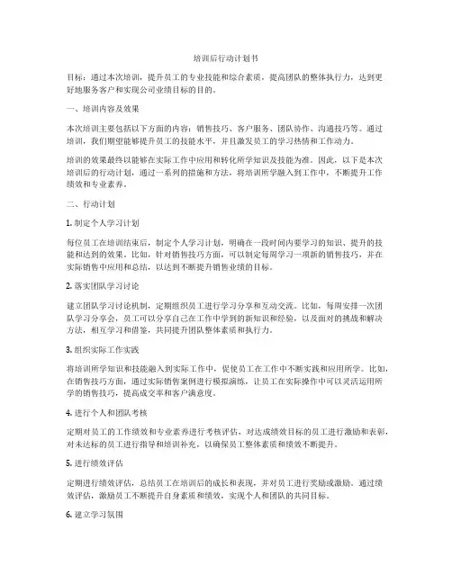 培训后行动计划书