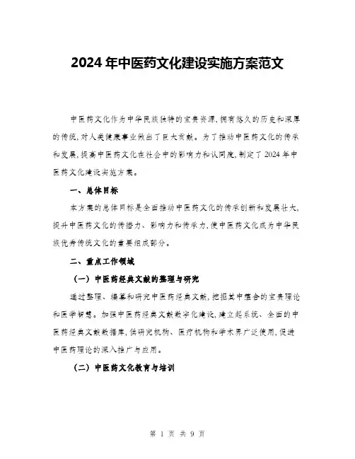 2024年中医药文化建设实施方案范文(3篇)