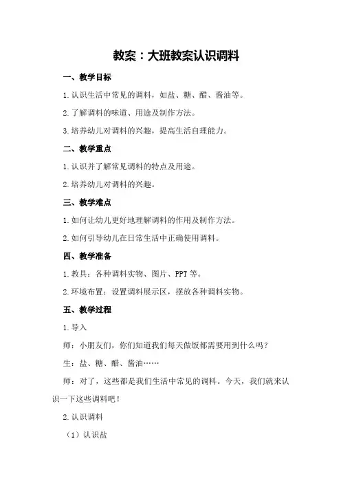 大班教案认识调料