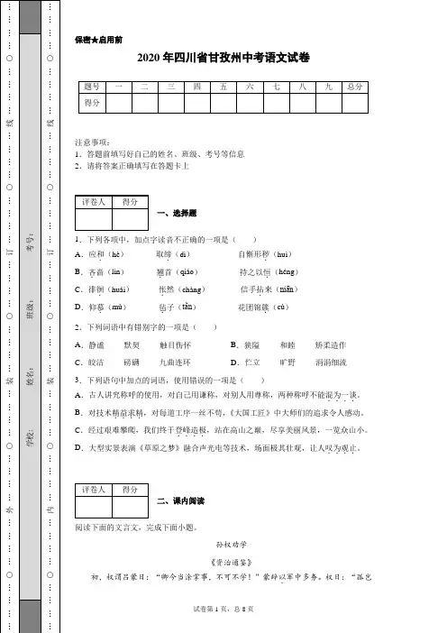 2020年四川省甘孜州中考语文试卷(含详细解析)