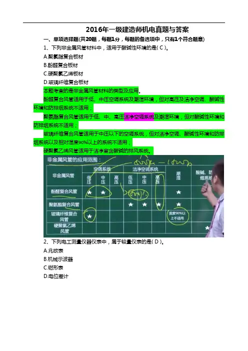 2016年一级建造师机电真题与答案