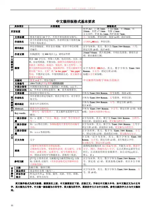 中文稿排版格式基本要求