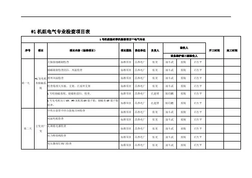 机组电气专业检查项目表
