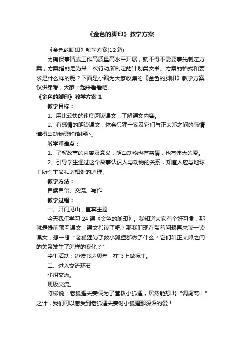 《金色的脚印》教学方案（12篇）