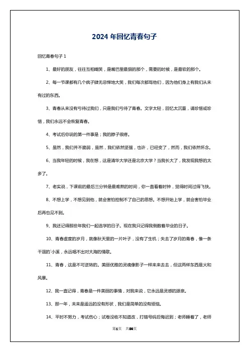 2024年回忆青春句子