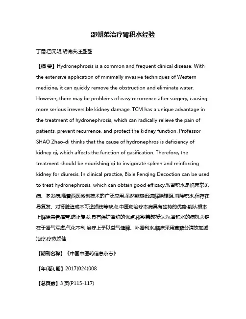 邵朝弟治疗肾积水经验