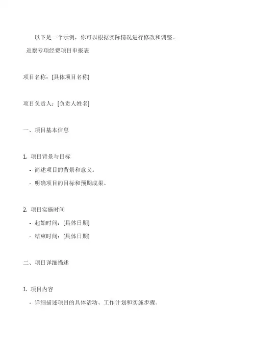 巡察专项经费项目申报表