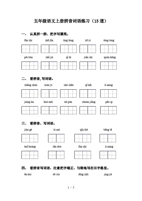 五年级语文上册拼音词语练习(15道)