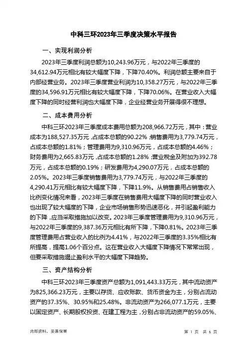 000970中科三环2023年三季度决策水平分析报告