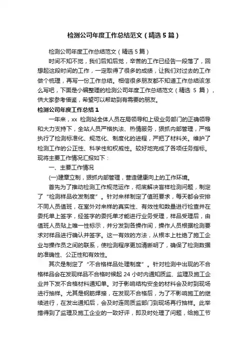检测公司年度工作总结范文（精选5篇）