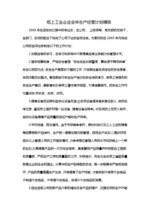 规上工业企业全年生产经营计划模板