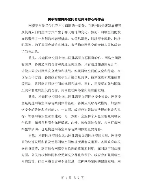 携手构建网络空间命运共同体心得体会